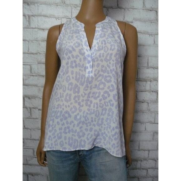 Joie Blue White Leopard Print Silk Vneck Aruna Top XXS NEW - Picture 1 of 6